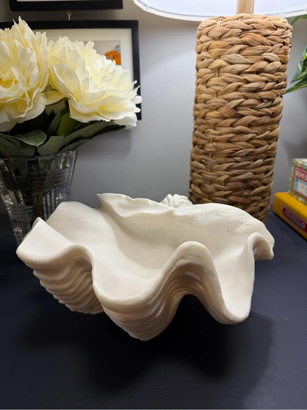 Sculptural White Giant Clam Shell Decorative Bowl Coastal Decor